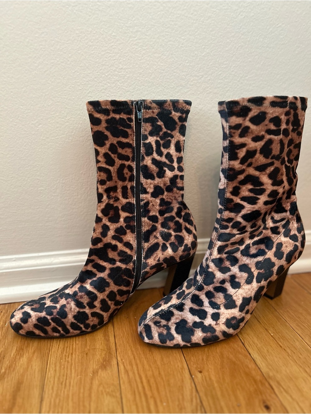 Maeve Leopard Print Stretch Ankle Boots